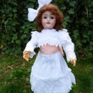 Divine Old Antique German Bisque Head Doll With Big Brown Eyes & Impish Grin