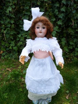Divine Old Antique German Bisque Head Doll With Big Brown Eyes & Impish Grin