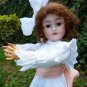 Divine Old Antique German Bisque Head Doll With Big Brown Eyes & Impish Grin