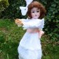Divine Old Antique German Bisque Head Doll With Big Brown Eyes & Impish Grin