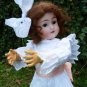 Divine Old Antique German Bisque Head Doll With Big Brown Eyes & Impish Grin