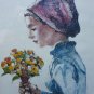 Vintage Hand Tinted Victorian Girl Etching Signed Listed Artist Philip Alfieri