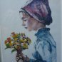 Vintage Hand Tinted Victorian Girl Etching Signed Listed Artist Philip Alfieri