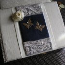 Vintage wedding guest book art nouveau butterflies silk and lace