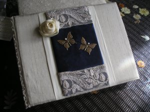 Vintage wedding guest book art nouveau butterflies silk and lace