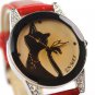 Black Cat Lady's Fashion Quartz Wrist Watch with Crystal Glass Surface