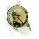 Black Cat Lady's Fashion Quartz Wrist Watch with Crystal Glass Surface
