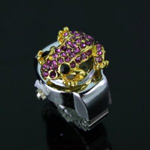 Lady's Stainless Steel Silver Ring Watch with Diamond Frog Cover