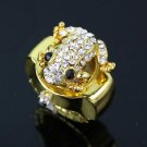 Lady's Stainless Steel Golden Ring Watch with Diamond Frog Cover