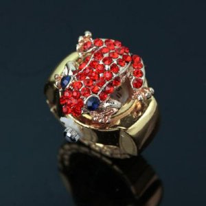 Lady's Stainless Steel Golden Ring Watch with Diamond Frog Cover