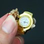 Lady's Stainless Steel Golden Ring Watch with Diamond Frog Cover
