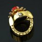 Lady's Stainless Steel Golden Ring Watch with Diamond Frog Cover