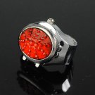 Stainless Steel Silvery Ring Watch with Oval-shaped Gemstone Cover
