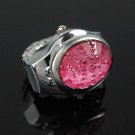 Stainless Steel Silvery Ring Watch with Oval-shaped Gemstone Cover