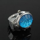 Stainless Steel Silvery Ring Watch with Oval-shaped Gemstone Cover