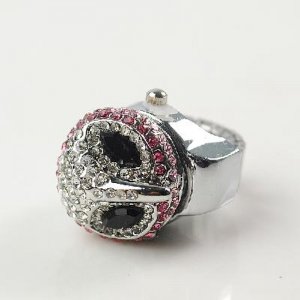 Lady's Stainless Steel Silvery Ring Watch with Diamond Owl Cover