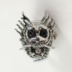 Lady's Stainless Steel Silvery Ring Watch with Black Diamond Kirin Cover