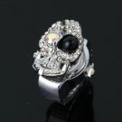 Lady's Stainless Steel Silver Ring Watch with Diamond Skull Head Cover
