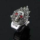 Lady’s Stainless Steel Silver Ring Watch with Diamond Skull Head Cover