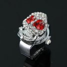 Lady's Stainless Steel Silver Ring Watch with Diamond Skull Head Cover
