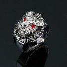 Lady's Stainless Steel Silver Ring Watch with Diamond Lion Cover