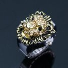 Lady's Stainless Steel Golden Ring Watch with Diamond Lion Cover