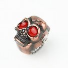 Lady's Stainless Steel Bronze Ring Watch with Diamond Skull Head Cover