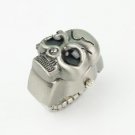 Lady's Stainless Steel Antique Silver Ring Watch with Diamond Skull Head Cover
