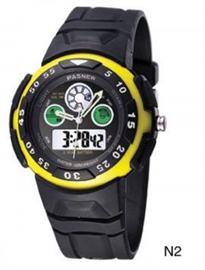HighQuality Color Block PASNEW LED Analog Water-proof Dual Time Boys Girls Sport Watch --N2