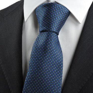 New Checked Navy Blue JACQUARD WOVEN Men's Tie Necktie