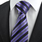 New Striped Purple White Black JACQUARD WOVEN Men's Tie Necktie