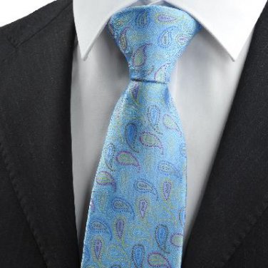 New Colorful Paisley Blue JACQUARD WOVEN Men's Tie Necktie