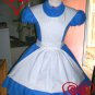 CUSTOM MADE ALICE IN WONDERLAND Blue and White Pinafore Girls CHILD COSTUME 4-10