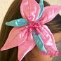 Disney Little Mermaid Costume Handmade Girl Beaded Rhinestone Pink Satin Flower Hair Clip