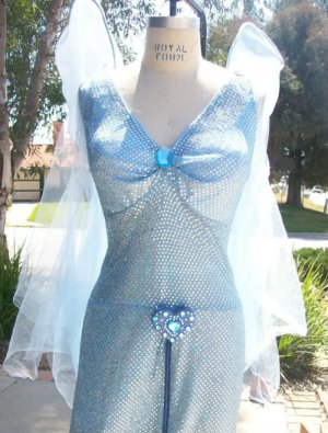 The Blue Fairy Pinocchio Costume Womans sizes Small Medium and Large Blue sequin dress