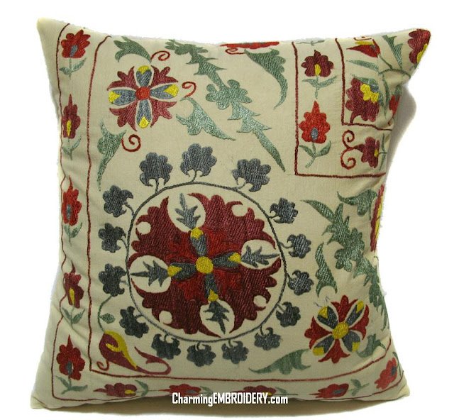 Pillow Embroidery, Silk Pillow cover, Suzani Pillows, Pillow Suzani Case Silk