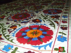 Beautiful Silk Hand Crafted Suzani, Suzani, Large Bed Spread, Large Couch Cover