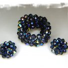 Vintage Blue Crystal Bead Wrap Bracelet and Earrings Signed Laguna