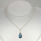 London Topaz Necklace Blue Smooth Polished Teardrop