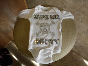 Blinged out Pirate "Wipe Me Booty" onesie
