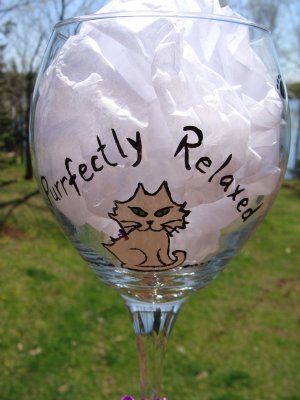 Purrfectly Relaxed Cat Hand Painted Wine Glass