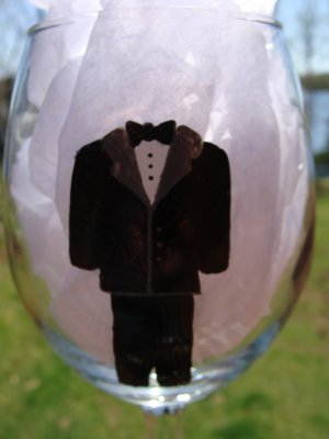 Groom Wedding Tux Black Hand Painted Wine Glass