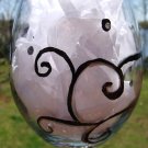 Black and Silver Swirls and Rhinestones Hand Painted Wine Glass