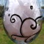 Black and Silver Swirls and Rhinestones Hand Painted Wine Glass