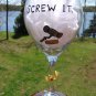 Screw It. Cork and Corkscrew Funny Hand Painted Wine Glass
