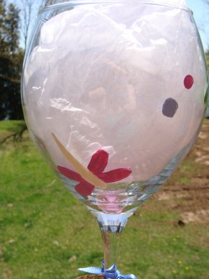 Dragonflies Pink Blue Green Hand Painted Wine Glass