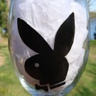 Playboy Bunny Black Hand Painted Wine Glass