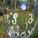 It's A Boy Baby Hand Painted Wine Glass