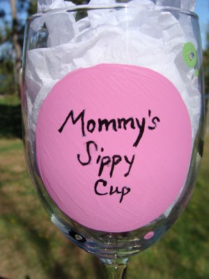 Mommy's Sippy Cup Hand Painted Wine Glass