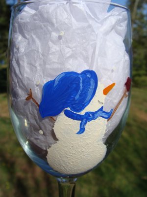 Snowman Hand Painted Wine Glass